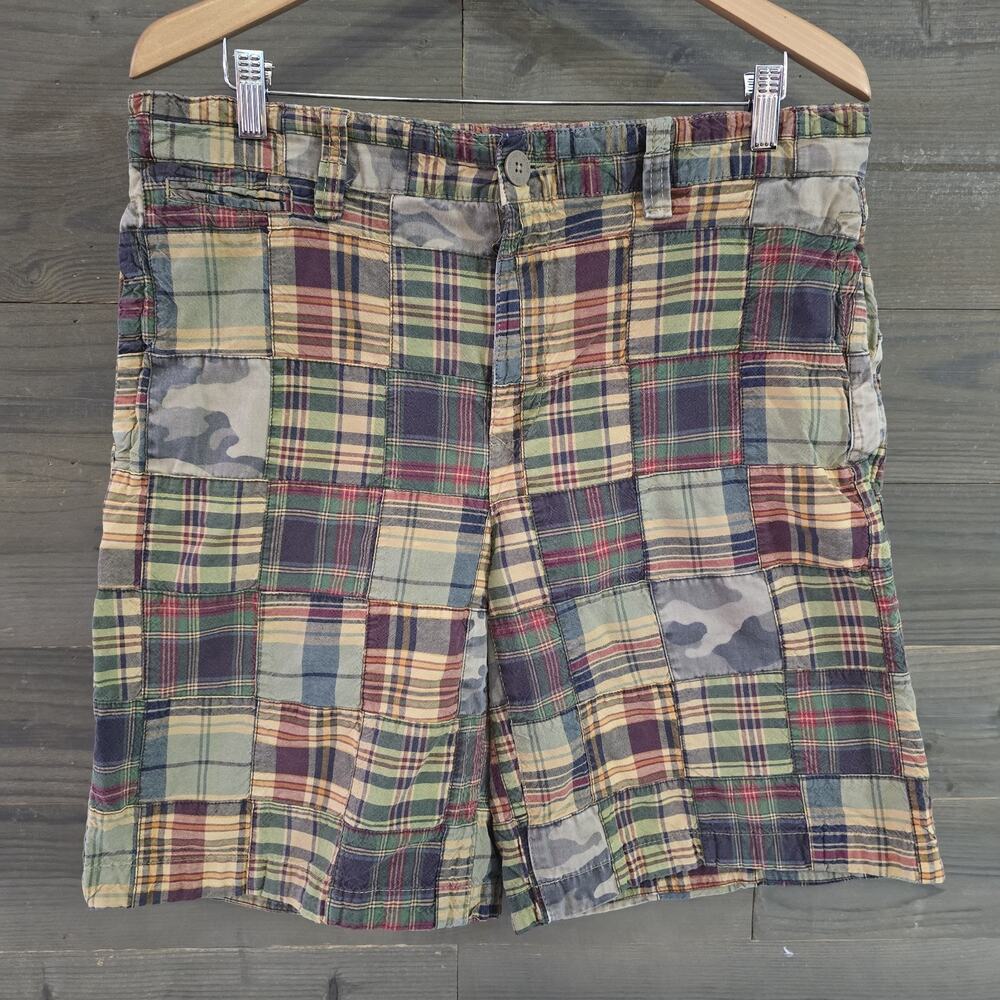 Vintage Tommy Hilfiger Men's 34 Patchwork Plaid Shorts Madras Camo Y2K Preppy